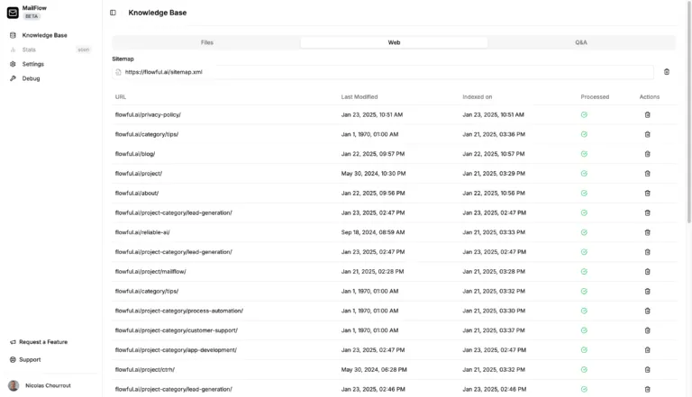 Mailflow knowledge base setup