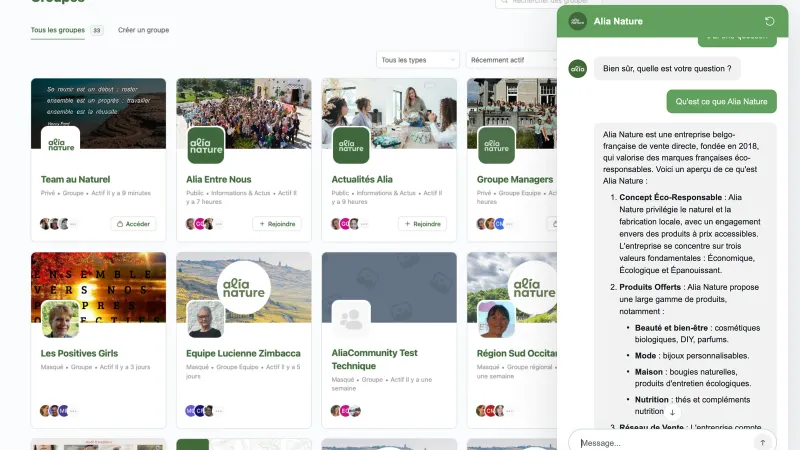 Interface van de Alia Nature-chatbot
