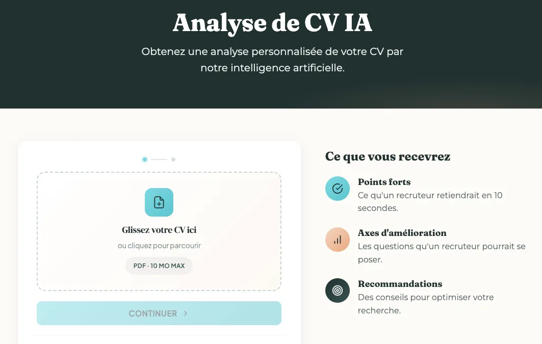 CV upload form interface