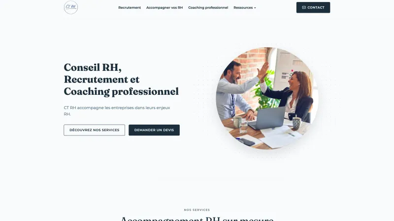 Homepage van de professionele website van CT RH