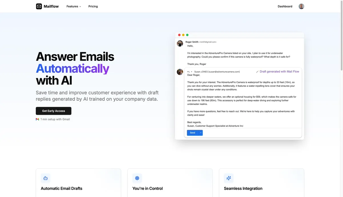 Mailflow email auto-responder dashboard