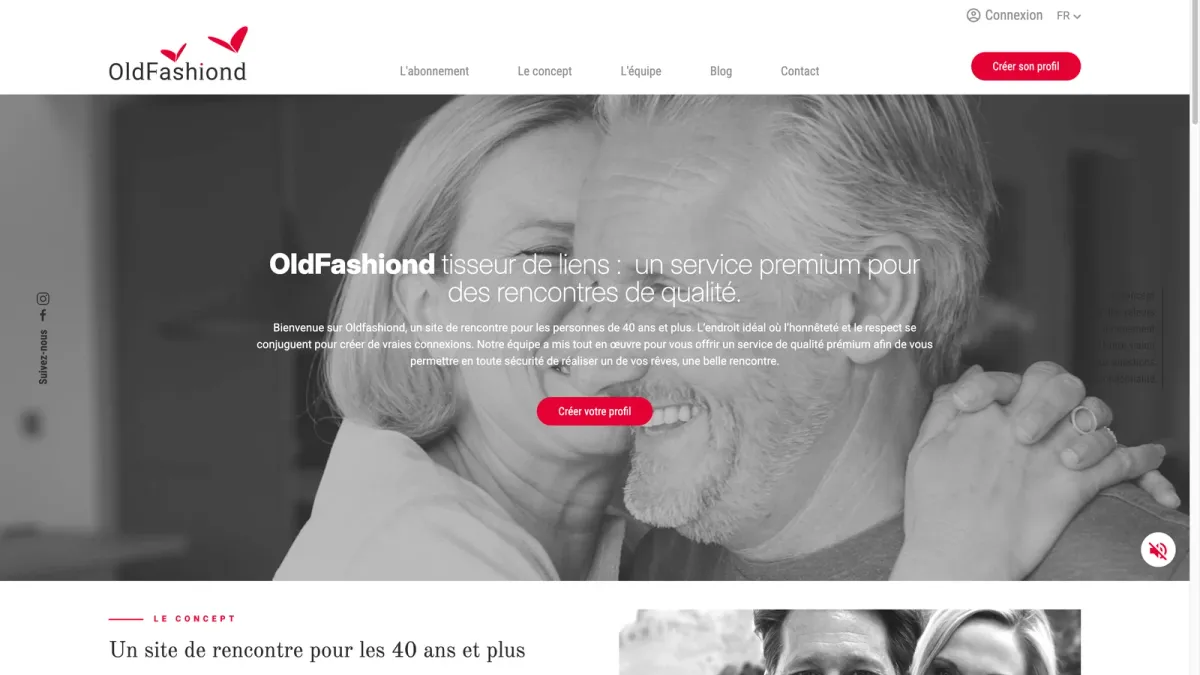 Interface van het OldFashiond-datingplatform